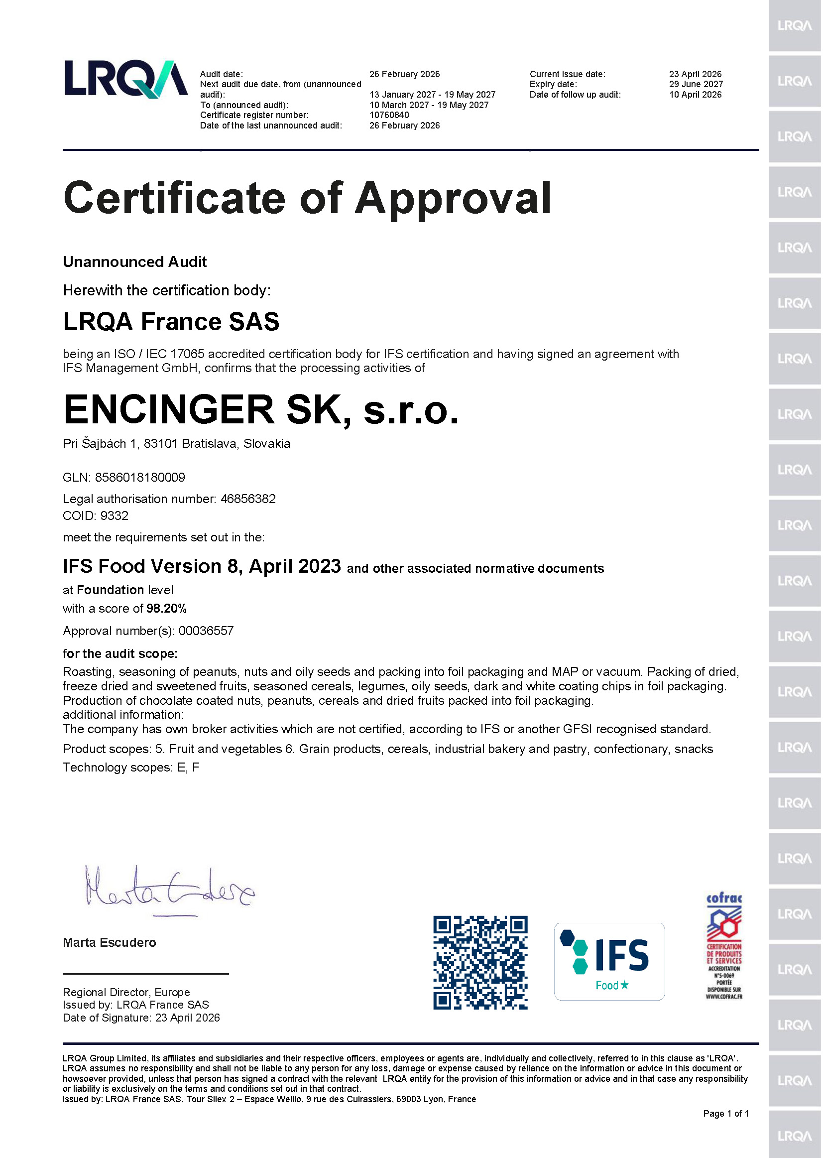 IFS Certifikát
